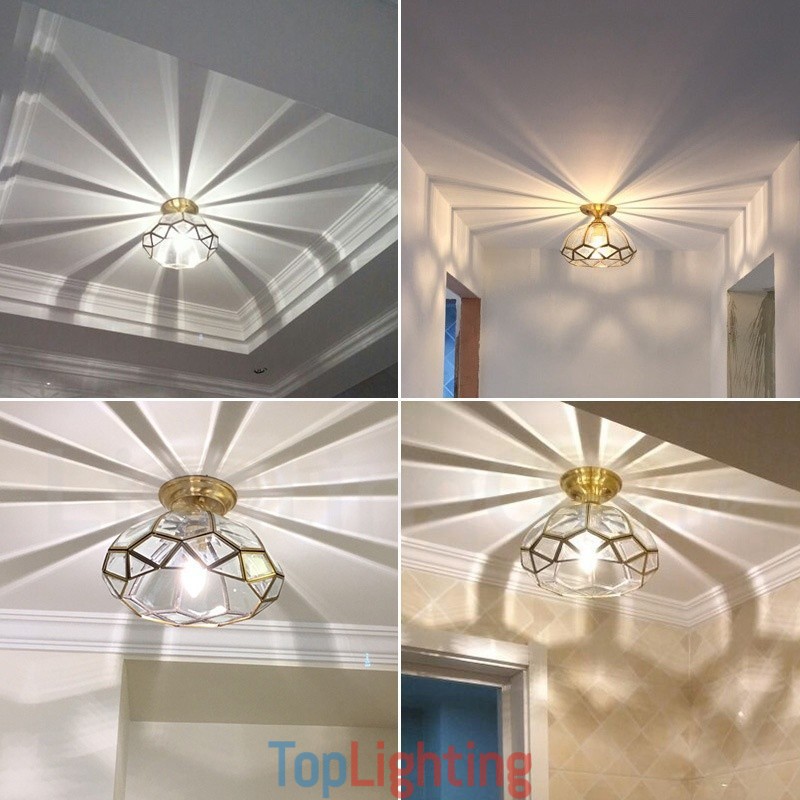 Pure Brass Rustic Lodge Nordic Style Flush Mount Ceiling Light with Glass Shade