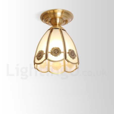 Pure Brass Rustic Lodge Nordic Style Flush Mount Ceiling Light with Glass Shade