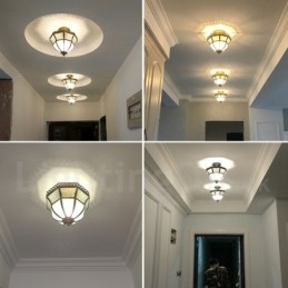 Pure Brass Rustic Lodge Nordic Style Flush Mount Ceiling Light with Glass Shade