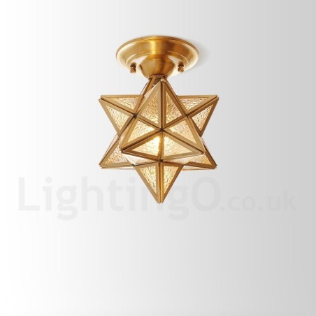 Pure Brass Rustic Lodge Nordic Style Flush Mount Ceiling Light with Glass Shade Pure Brass Rustic Lodge Nordic Style Flush Mount Ceiling Light with Glass Shade