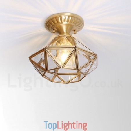 Pure Brass Rustic Lodge Nordic Style Flush Mount Ceiling Light with Glass Shade Pure Brass Rustic Lodge Nordic Style Flush Mount Ceiling Light with Glass Shade