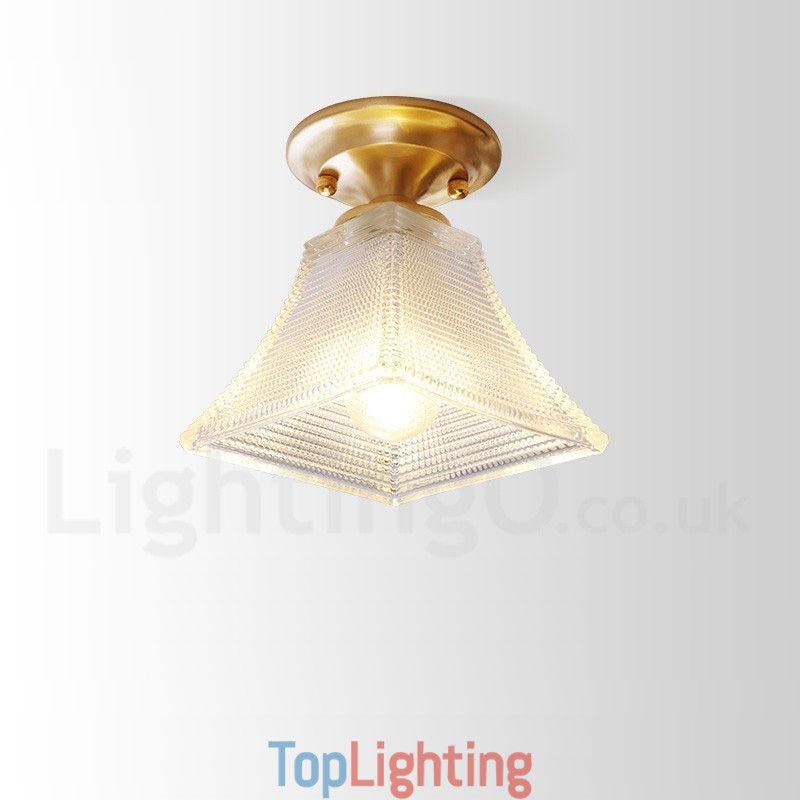 Pure Brass Rustic Lodge Nordic Style Flush Mount Ceiling Light with Glass Shade
