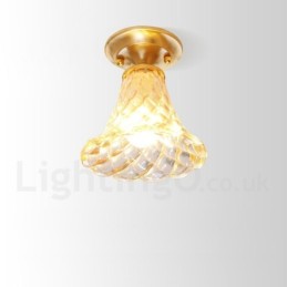 Pure Brass Rustic Lodge Nordic Style Flush Mount Ceiling Light with Glass Shade