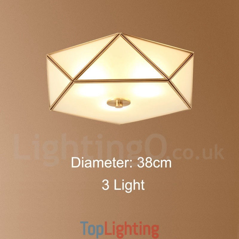 Pure Brass Rustic Lodge Nordic Style Flush Mount Ceiling Light with Glass Shade