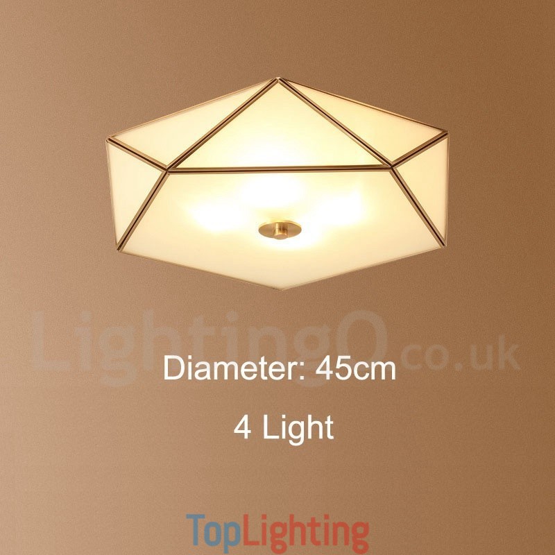 Pure Brass Rustic Lodge Nordic Style Flush Mount Ceiling Light with Glass Shade