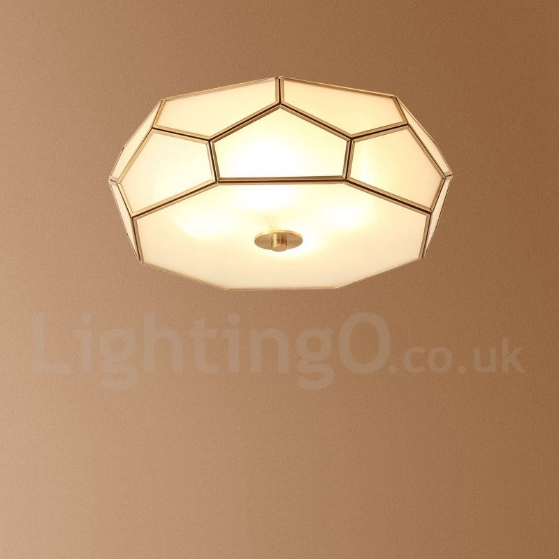 Pure Brass Rustic Lodge Nordic Style Flush Mount Ceiling Light with Glass Shade