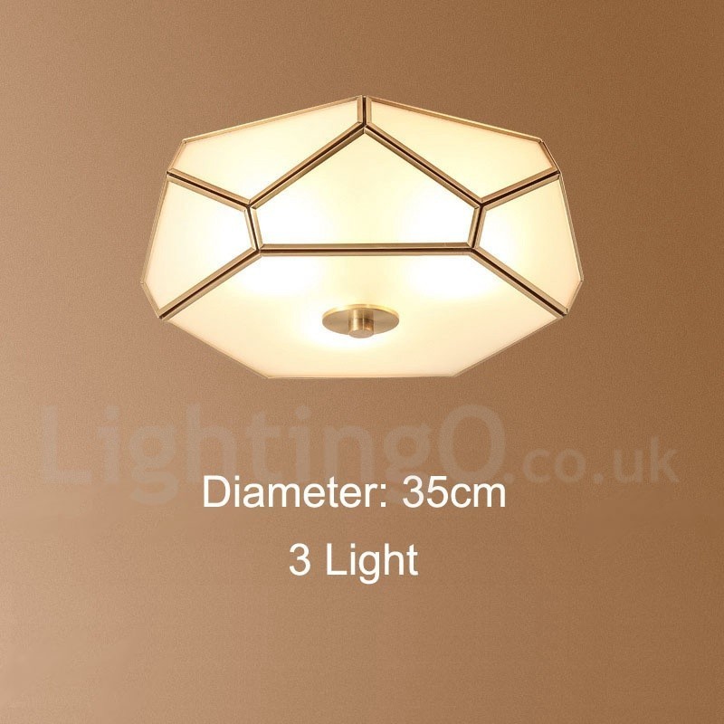 Pure Brass Rustic Lodge Nordic Style Flush Mount Ceiling Light with Glass Shade