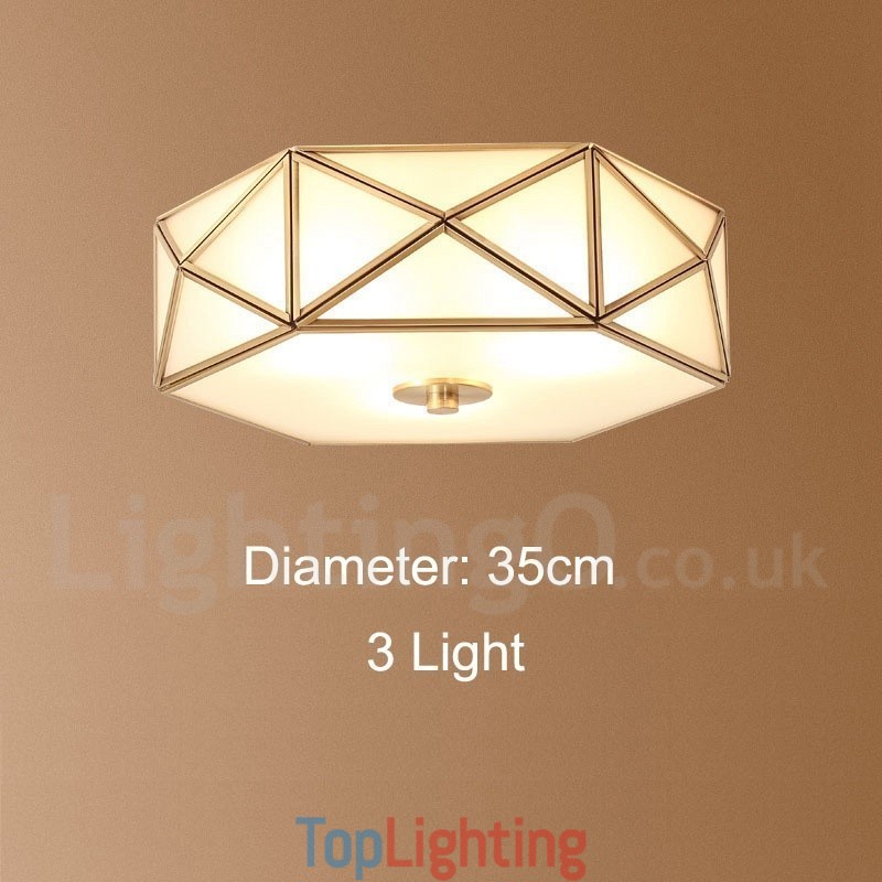 Pure Brass Rustic Lodge Nordic Style Flush Mount Ceiling Light with Glass Shade