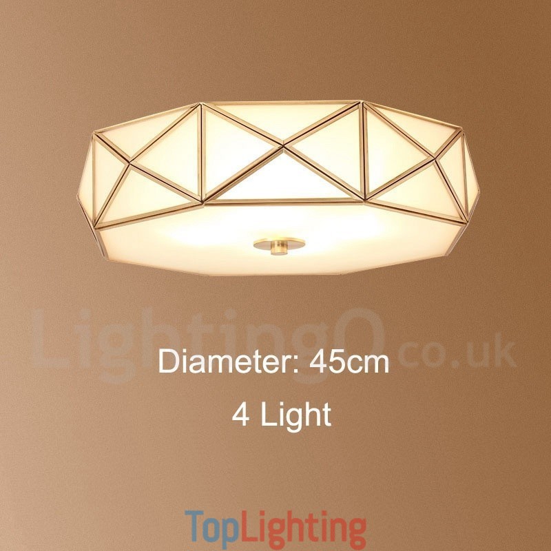 Pure Brass Rustic Lodge Nordic Style Flush Mount Ceiling Light with Glass Shade