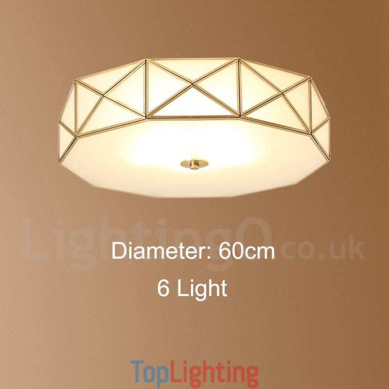 Pure Brass Rustic Lodge Nordic Style Flush Mount Ceiling Light with Glass Shade