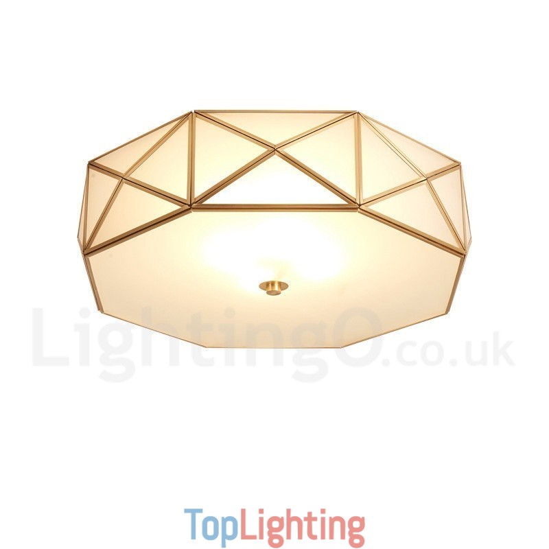 Pure Brass Rustic Lodge Nordic Style Flush Mount Ceiling Light with Glass Shade