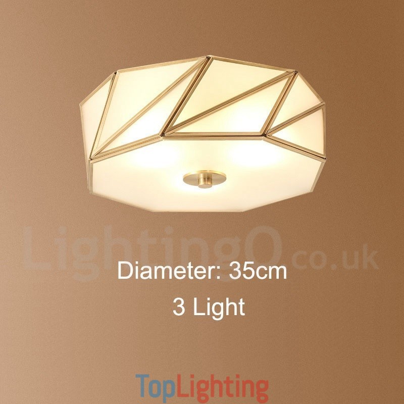 Pure Brass Rustic Lodge Nordic Style Flush Mount Ceiling Light with Glass Shade