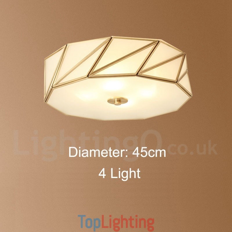Pure Brass Rustic Lodge Nordic Style Flush Mount Ceiling Light with Glass Shade