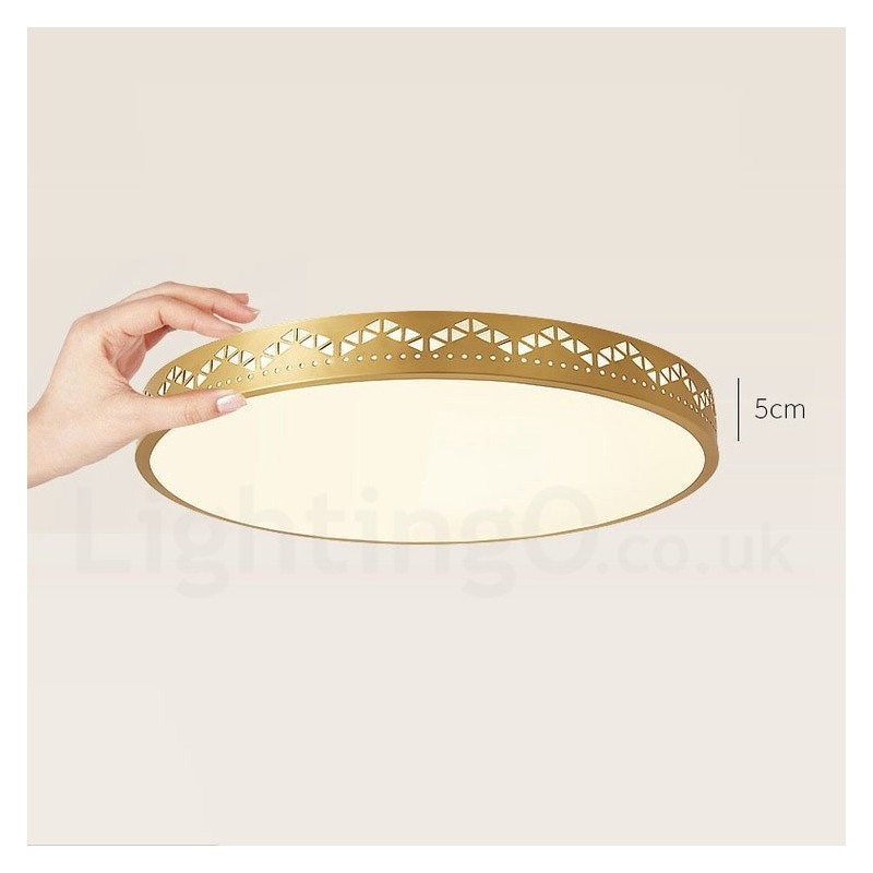Round Pure Brass Modern Contemporary Nordic Style Flush Mount Ceiling Light with Acrylic Shade