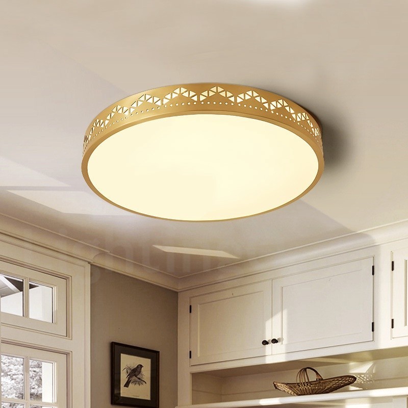 Round Pure Brass Modern Contemporary Nordic Style Flush Mount Ceiling Light with Acrylic Shade