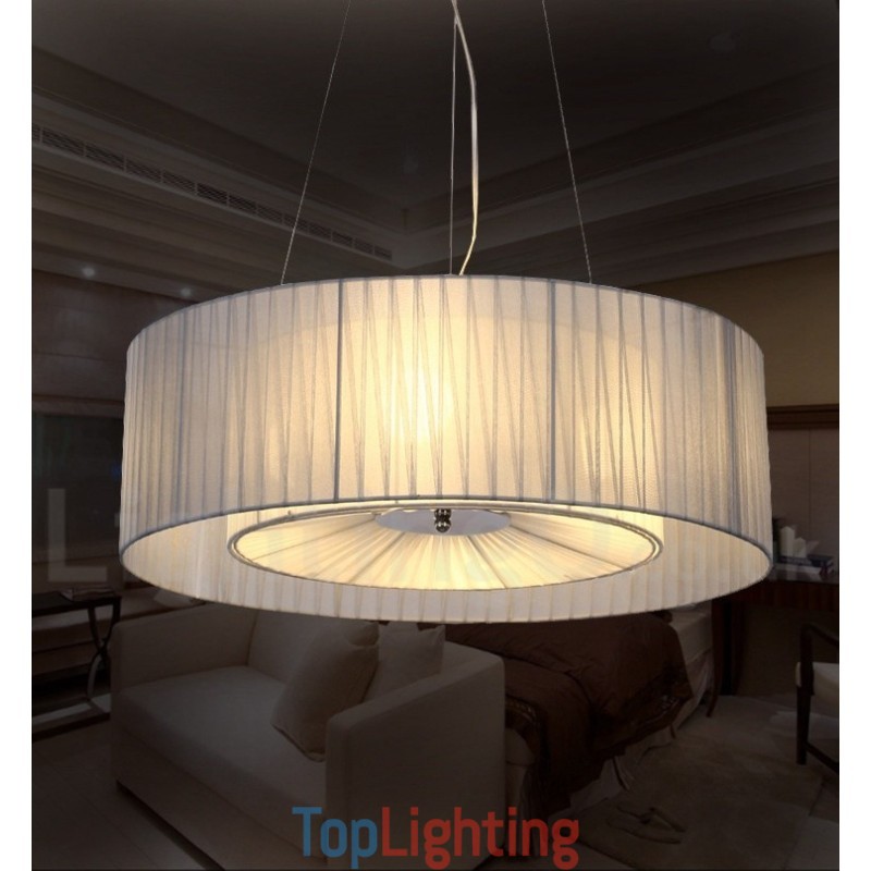 Drum 4 Light Pendant Modern Light with Fabric Shade