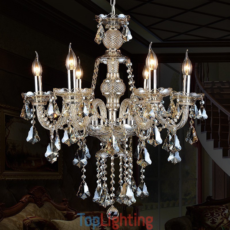 6 Lights Retro Cognac Color K9 Crystal Modern Chandelier