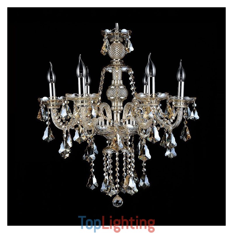 6 Lights Retro Cognac Color K9 Crystal Modern Chandelier