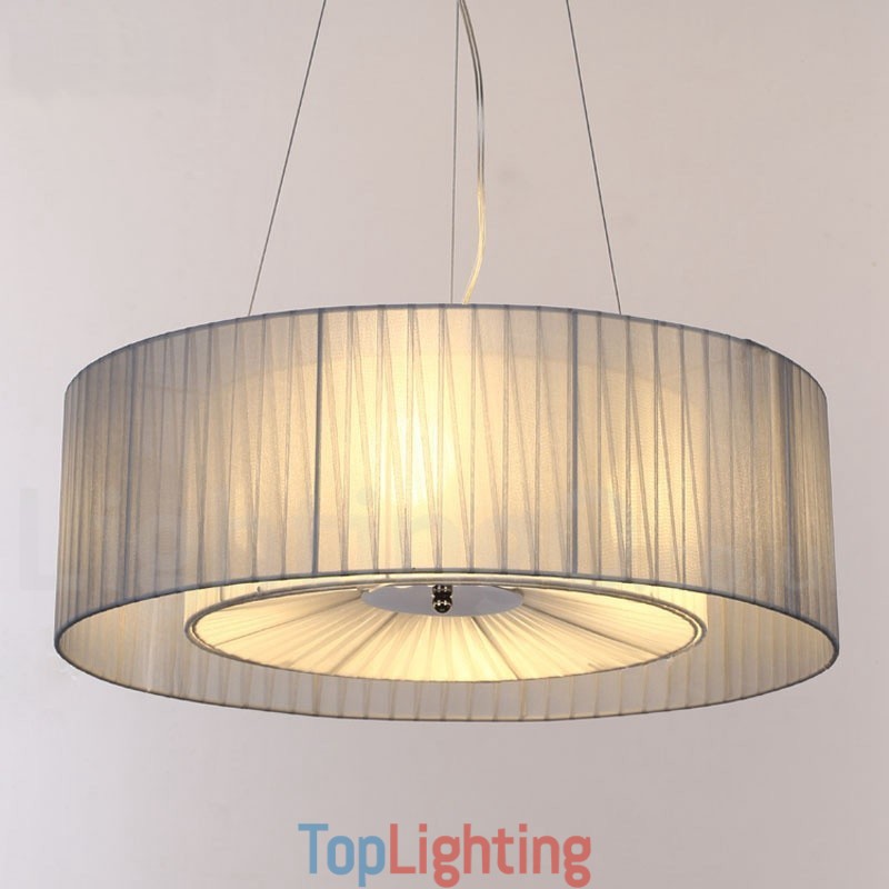 Drum 4 Light Pendant Modern Light with Fabric Shade