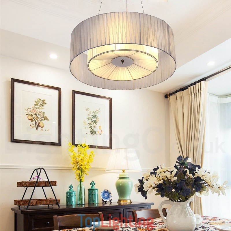 Drum 4 Light Pendant Modern Light with Fabric Shade