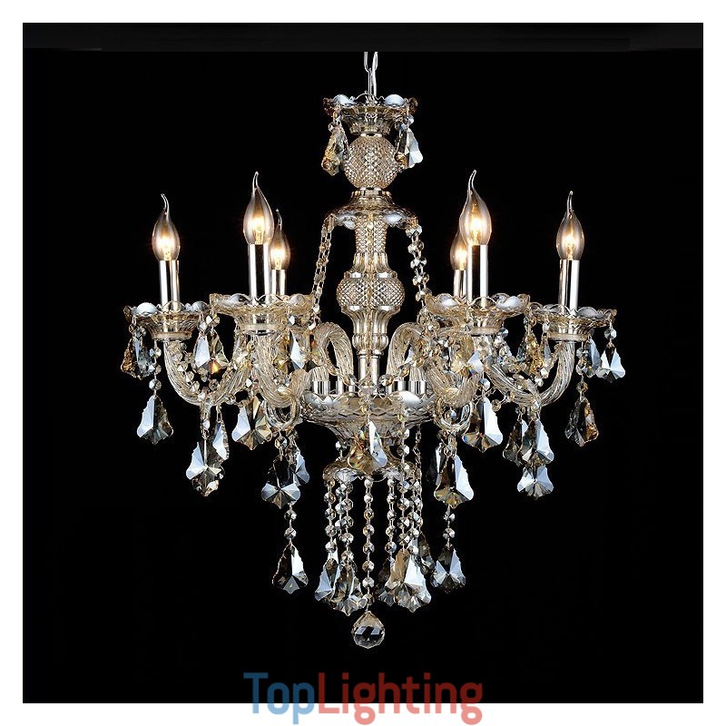 6 Lights Retro Cognac Color K9 Crystal Modern Chandelier