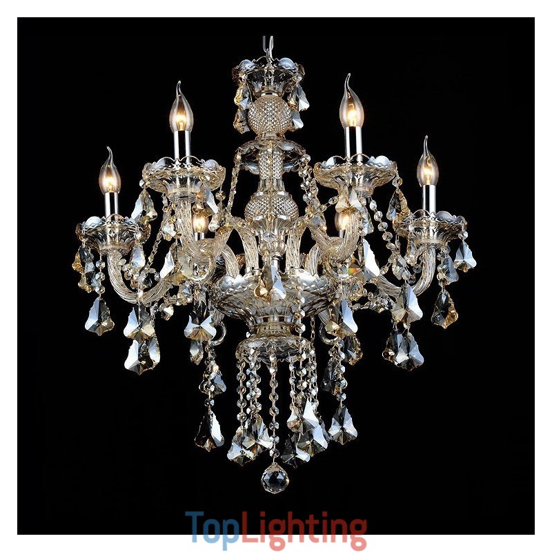 6 Lights Retro Cognac Color K9 Crystal Modern Chandelier