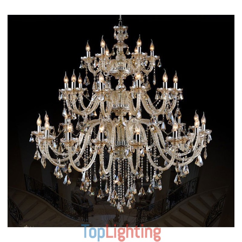 Extra Large 3 Tiers Retro Cognac Color K9 Crystal Modern Luxurious Chandelier