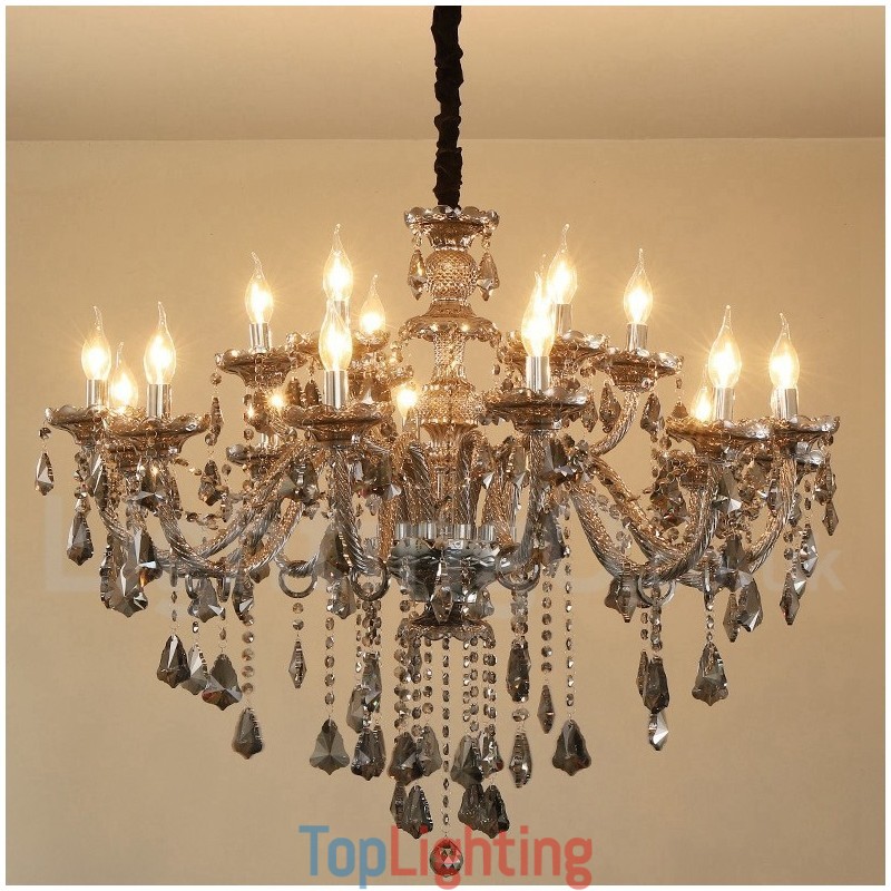 18 Lights Retro Grey Color K9 Crystal Candle Large Chandelier