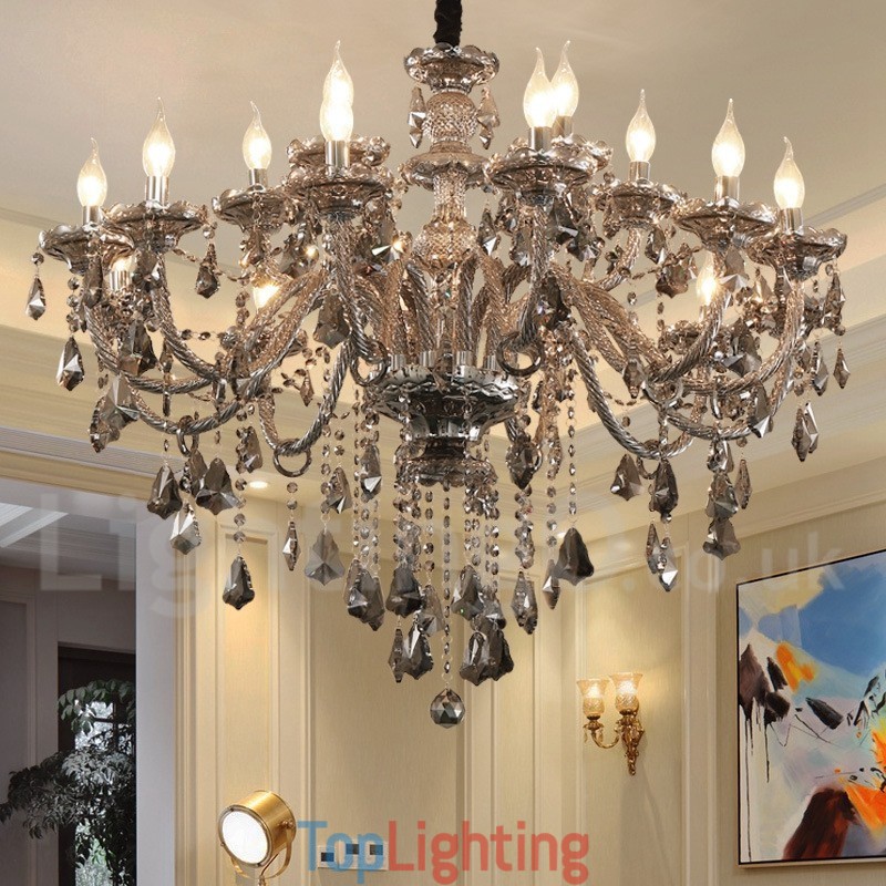 18 Lights Retro Grey Color K9 Crystal Candle Large Chandelier
