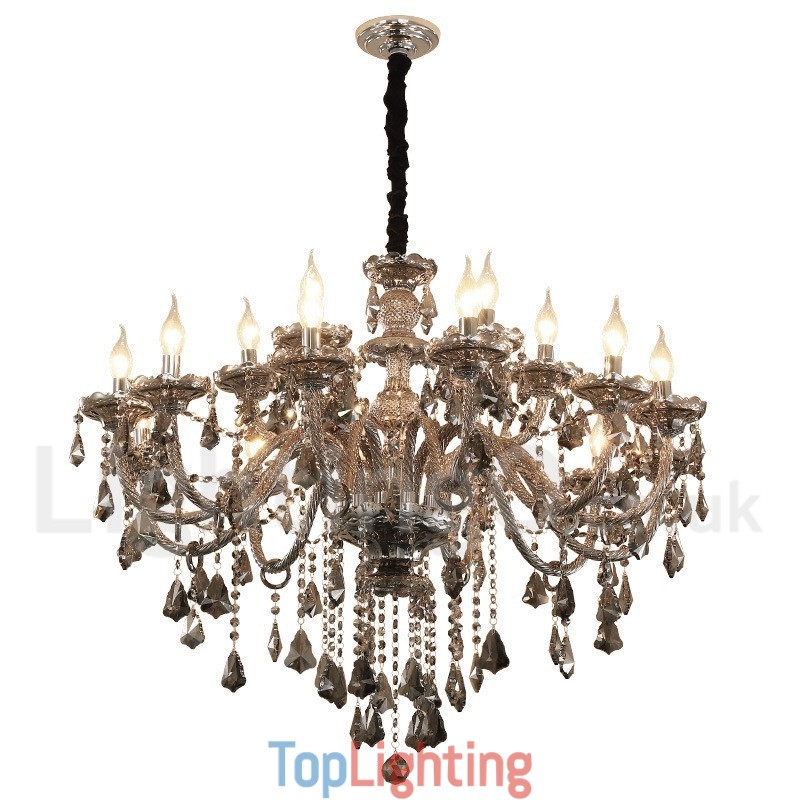 18 Lights Retro Grey Color K9 Crystal Candle Large Chandelier