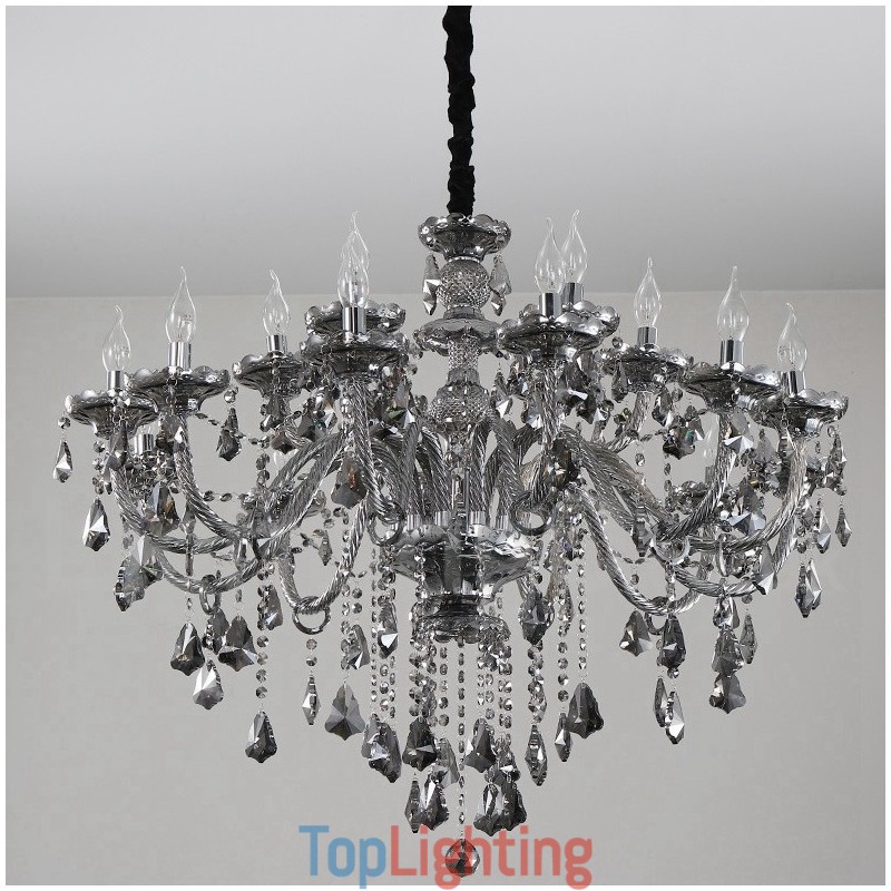 18 Lights Retro Grey Color K9 Crystal Candle Large Chandelier