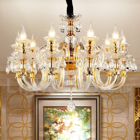 Retro Gold Colour K9 Clear Crystal Candle Chandelier Retro Gold Colour K9 Clear Crystal Candle Chandelier