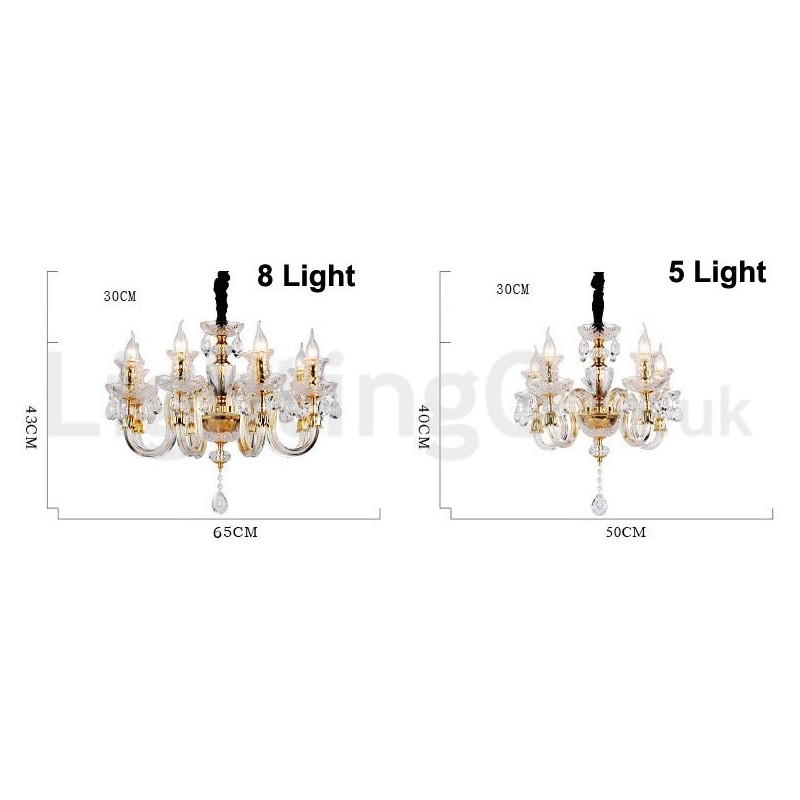 Retro Gold Colour K9 Clear Crystal Candle Chandelier