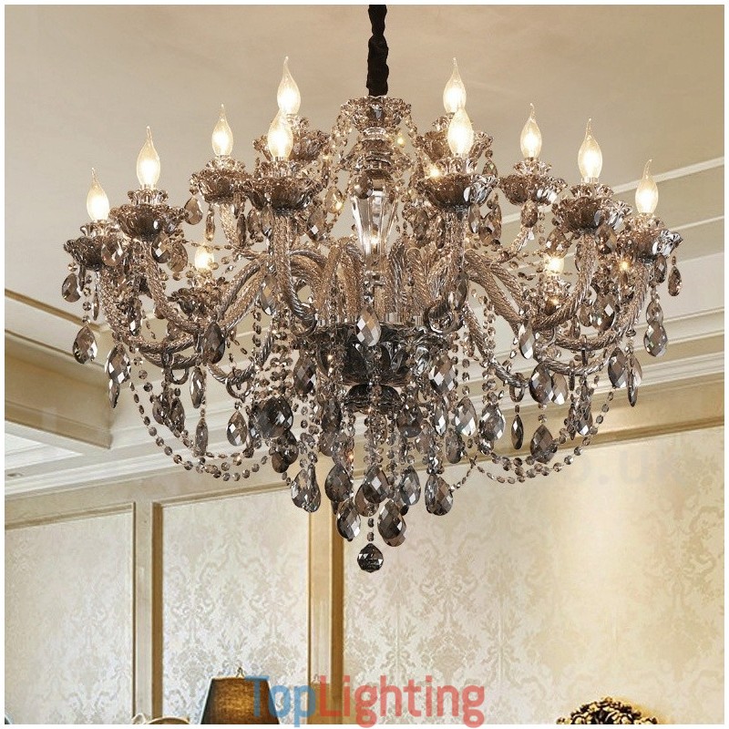 18 Lights Retro Grey Colour K9 Crystal Candle Large Chandelier