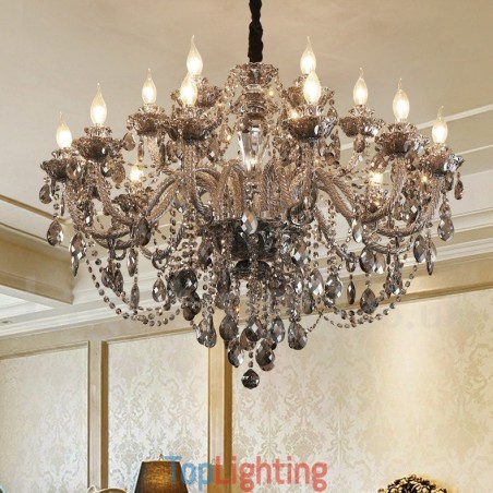 18 Lights Retro Grey Colour K9 Crystal Candle Large Chandelier 18 Lights Retro Grey Colour K9 Crystal Candle Large Chandelier