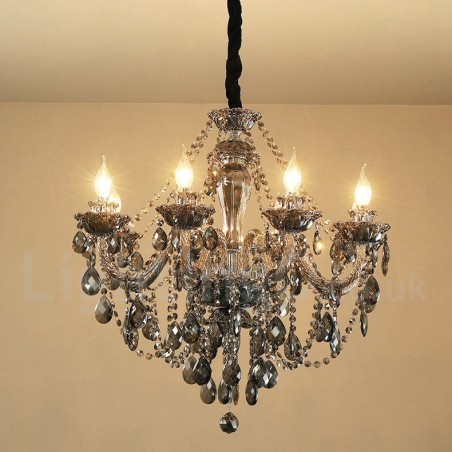 8 Lights Retro Grey Colour K9 Crystal Candle Large Chandelier 8 Lights Retro Grey Colour K9 Crystal Candle Large Chandelier