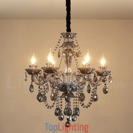 6 Lights Retro Grey Colour K9 Crystal Candle Large Chandelier 6 Lights Retro Grey Colour K9 Crystal Candle Large Chandelier