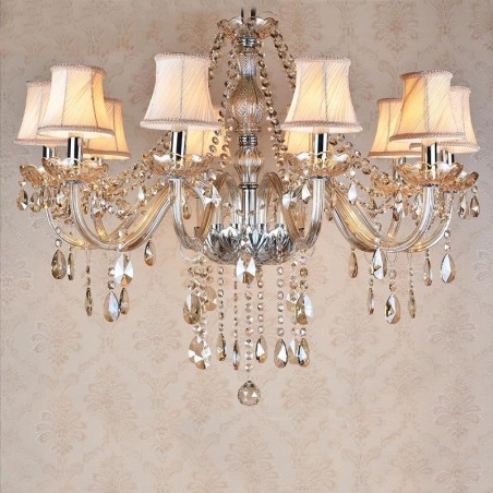 Cognac Colour Candle Large K9 Crystal Chandelier with Shades Cognac Colour Candle Large K9 Crystal Chandelier with Shades