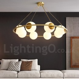 Pure Brass Bean Style Rustic Lodge Round Chandelier with White Shades