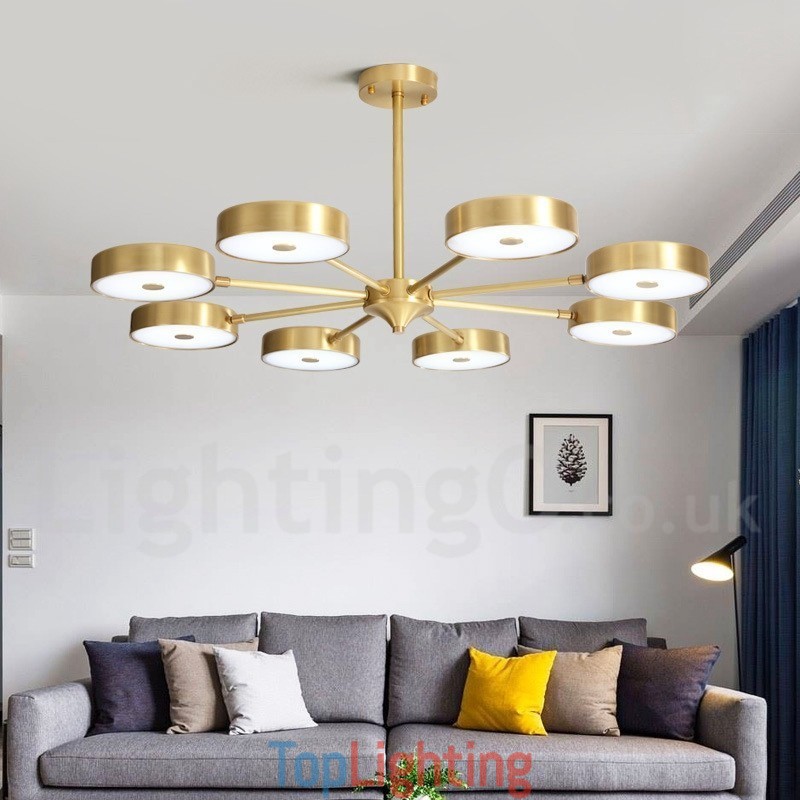 Pure Brass Rustic Lodge Rotatable Chandelier with Acrylic Shades