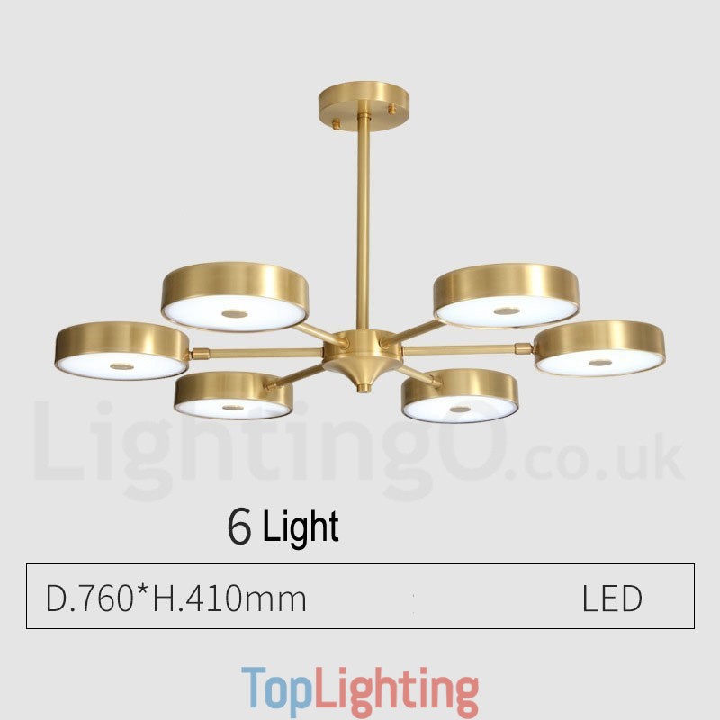 Pure Brass Rustic Lodge Rotatable Chandelier with Acrylic Shades