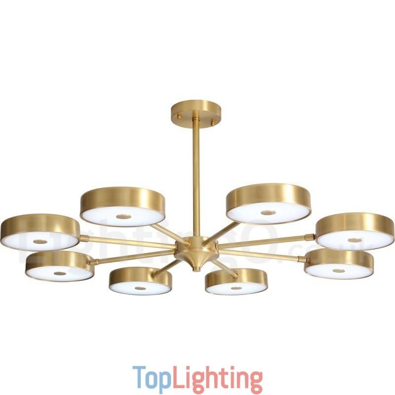 Pure Brass Rustic Lodge Rotatable Chandelier with Acrylic Shades