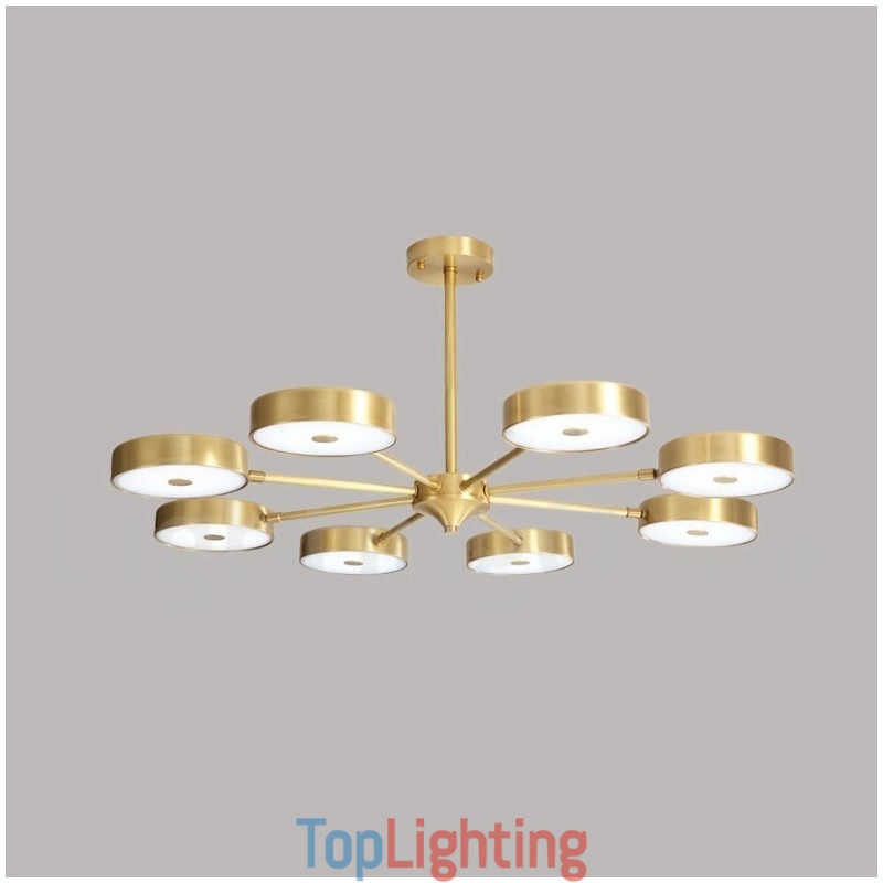 Pure Brass Rustic Lodge Rotatable Chandelier with Acrylic Shades
