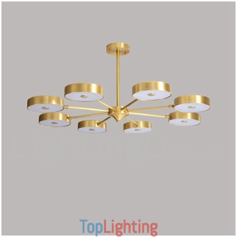 Pure Brass Rustic Lodge Rotatable Chandelier with Acrylic Shades