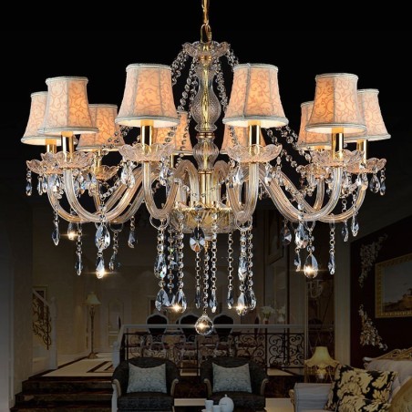 Gold Colour Candle Large K9 Crystal Chandelier with Shades Gold Colour Candle Large K9 Crystal Chandelier with Shades