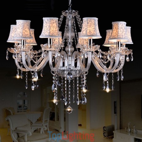 Clear Candle Large K9 Crystal Chandelier with Shades Clear Candle Large K9 Crystal Chandelier with Shades