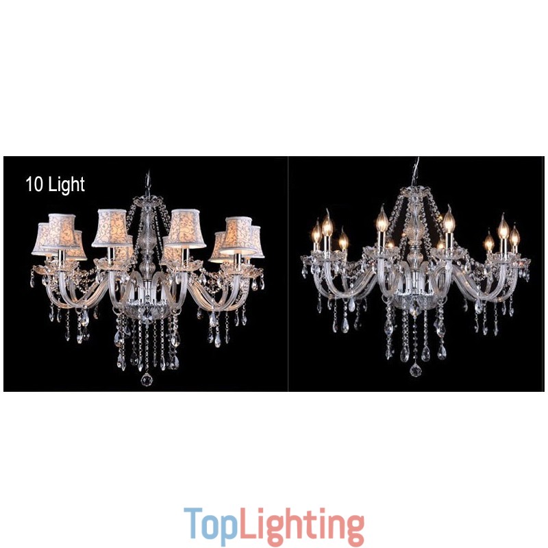 Clear Candle Large K9 Crystal Chandelier with Shades