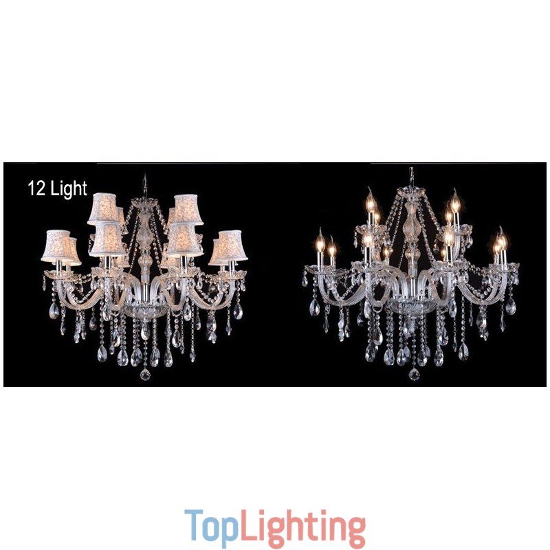 Clear Candle Large K9 Crystal Chandelier with Shades
