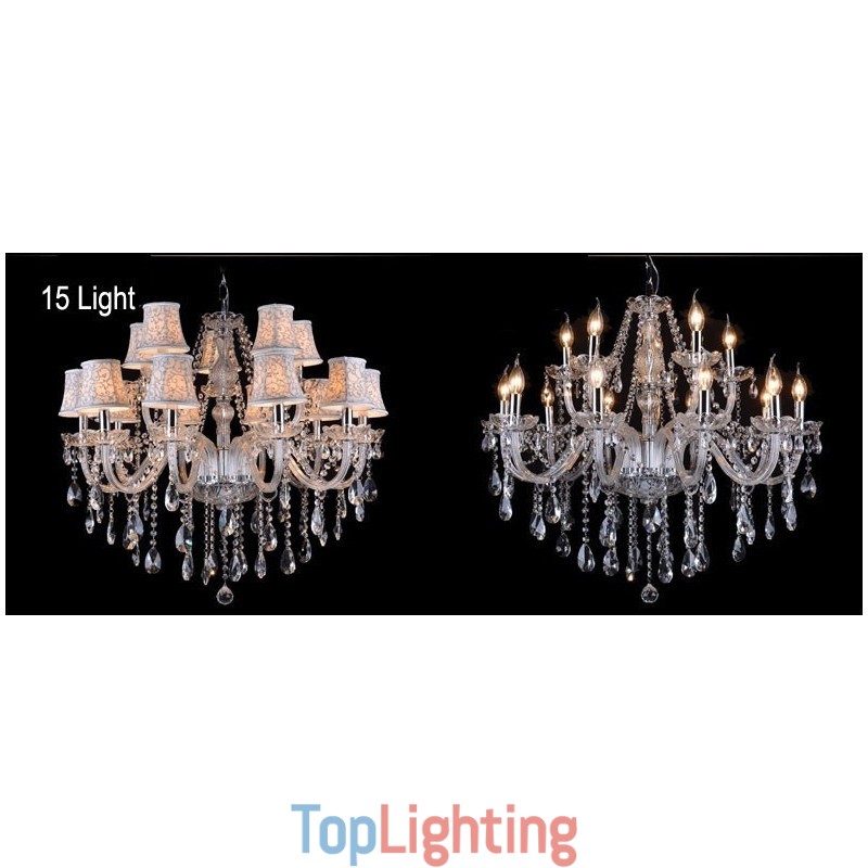 Clear Candle Large K9 Crystal Chandelier with Shades