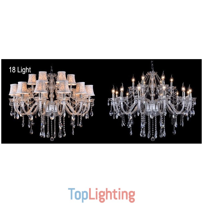 Clear Candle Large K9 Crystal Chandelier with Shades